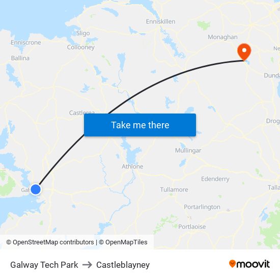 Galway Tech Park to Castleblayney map