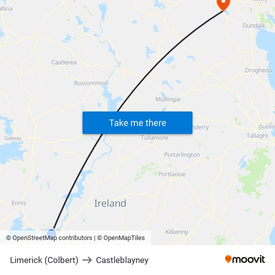 Limerick (Colbert) to Castleblayney map