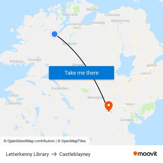 Letterkenny Library to Castleblayney map