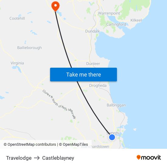 Travelodge to Castleblayney map