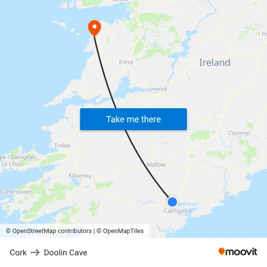 Cork to Doolin Cave map