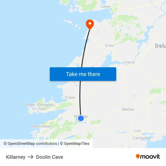 Killarney to Doolin Cave map