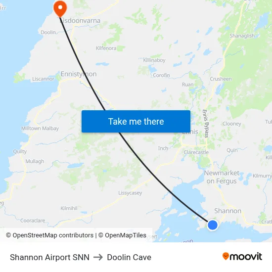 Shannon Airport SNN to Doolin Cave map