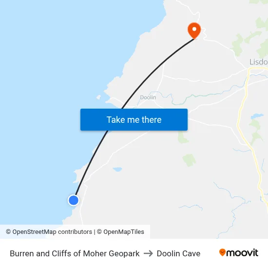 Burren and Cliffs of Moher Geopark to Doolin Cave map