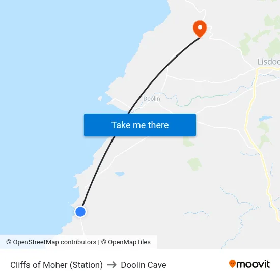 Cliffs of Moher (Station) to Doolin Cave map