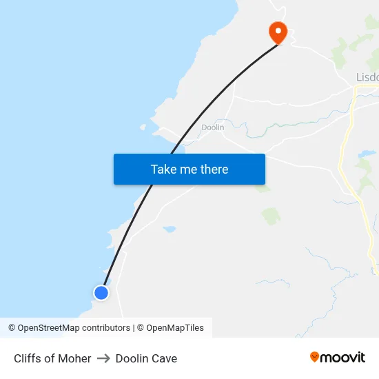 Cliffs of Moher to Doolin Cave map