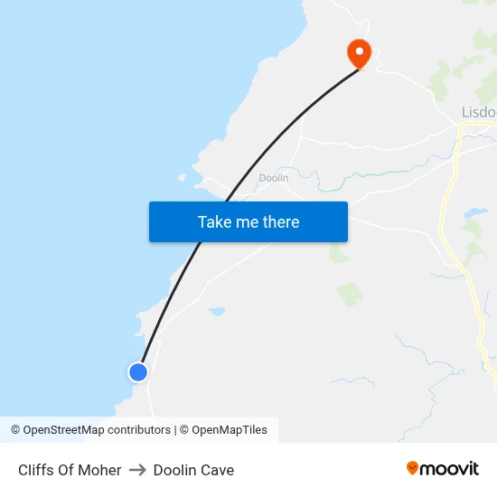 Cliffs Of Moher to Doolin Cave map