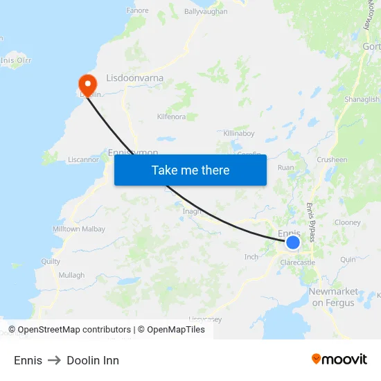 Ennis to Doolin Inn map