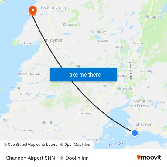 Shannon Airport SNN to Doolin Inn map