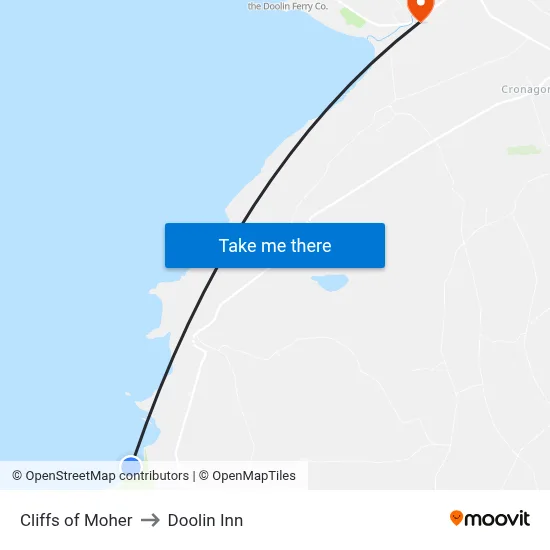 Cliffs of Moher to Doolin Inn map