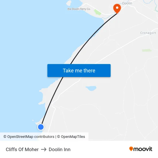 Cliffs Of Moher to Doolin Inn map