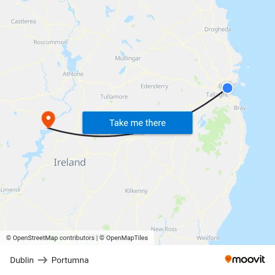 Dublin to Portumna map