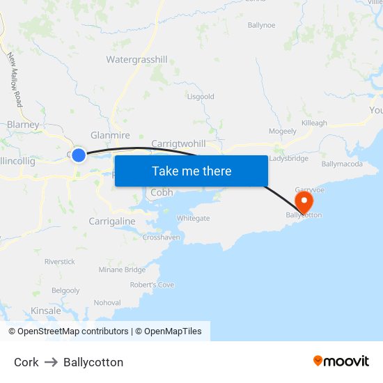 Cork to Ballycotton map