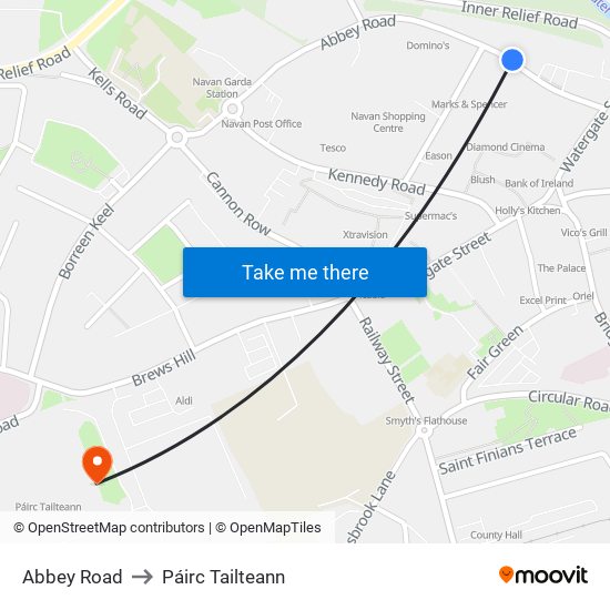 Abbey Road to Páirc Tailteann map