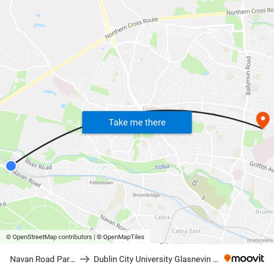 Navan Road Parkway to Dublin City University Glasnevin Campus map