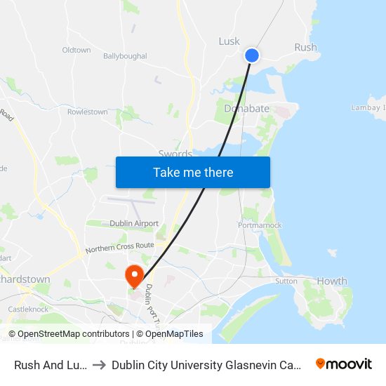 Rush And Lusk to Dublin City University Glasnevin Campus map