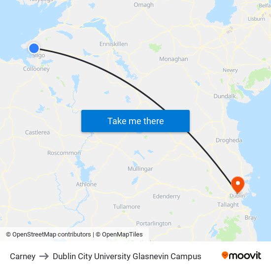 Carney to Dublin City University Glasnevin Campus map