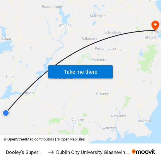 Dooley's Supermarket to Dublin City University Glasnevin Campus map