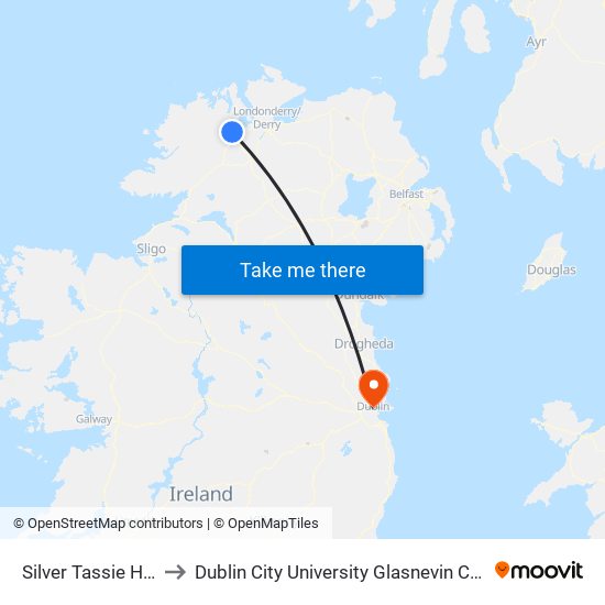 Silver Tassie Hotel to Dublin City University Glasnevin Campus map