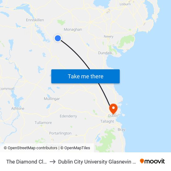 The Diamond Clones to Dublin City University Glasnevin Campus map