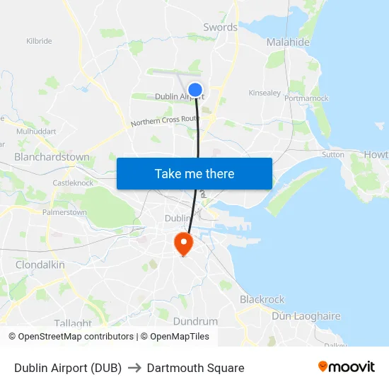 Dublin Airport (DUB) to Dartmouth Square map