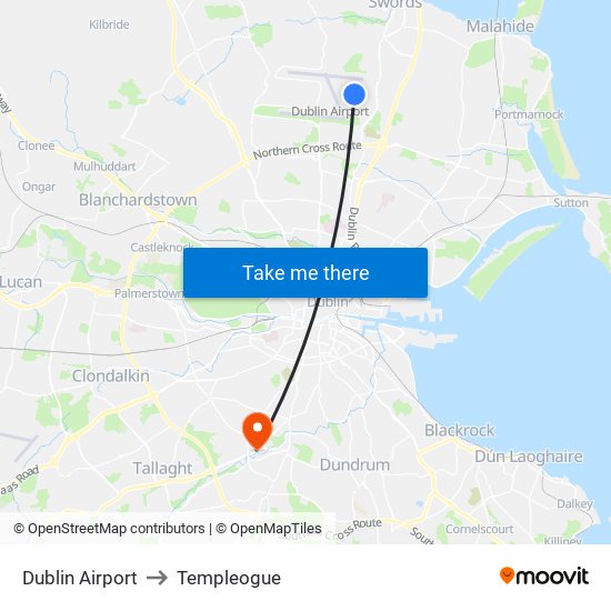 Dublin Airport to Templeogue map
