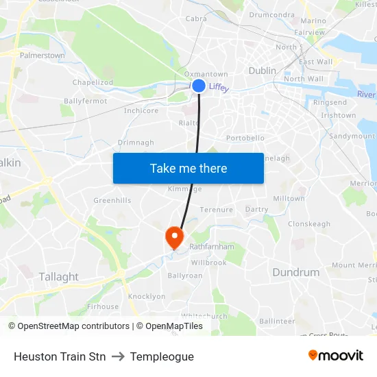 Heuston Train Stn to Templeogue map