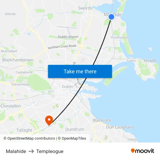 Malahide to Templeogue map