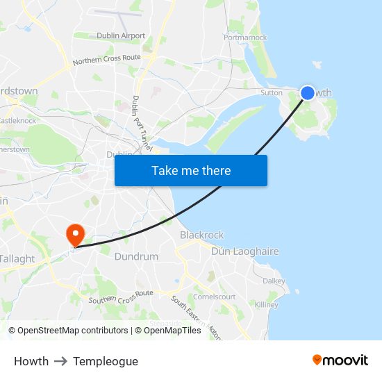Howth to Templeogue map