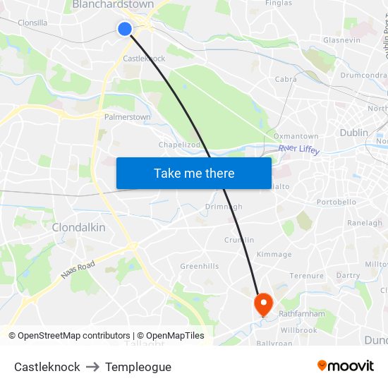 Castleknock to Templeogue map