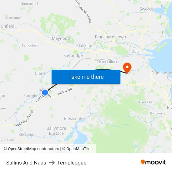 Sallins And Naas to Templeogue map