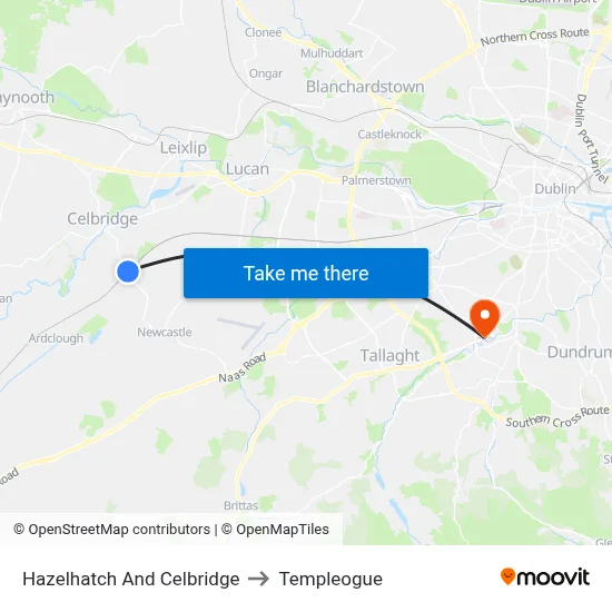 Hazelhatch And Celbridge to Templeogue map