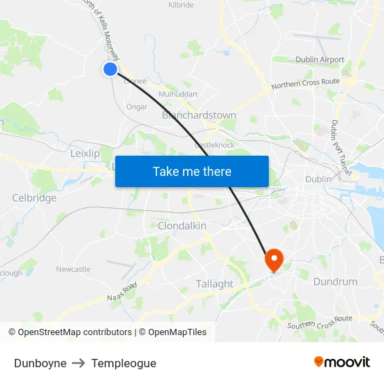 Dunboyne to Templeogue map