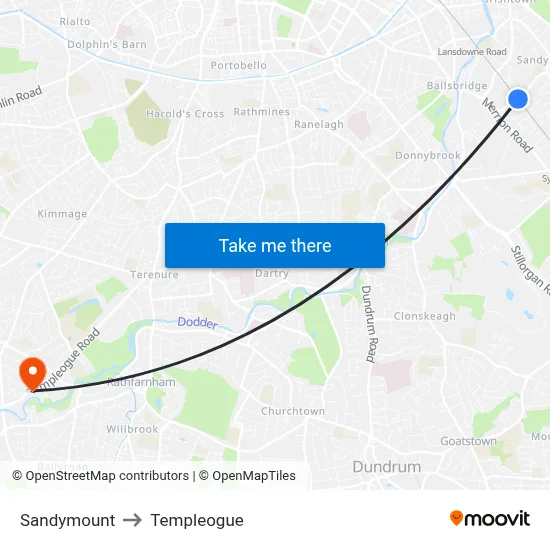 Sandymount to Templeogue map