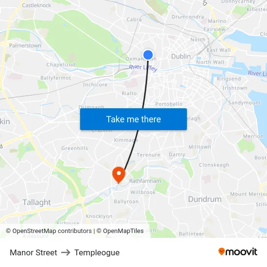 Manor Street to Templeogue map