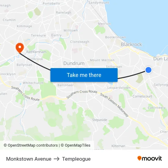 Monkstown Avenue to Templeogue map