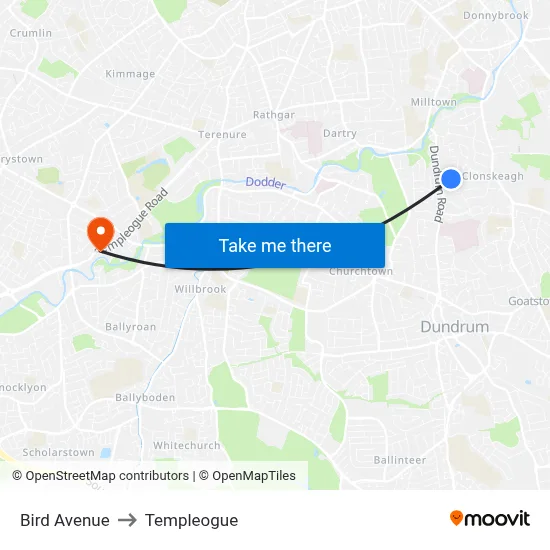 Bird Avenue to Templeogue map