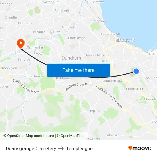 Deansgrange Cemetery to Templeogue map