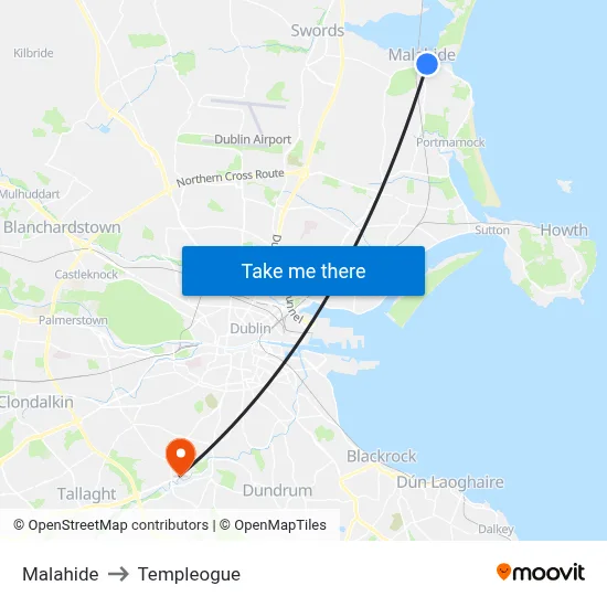 Malahide to Templeogue map