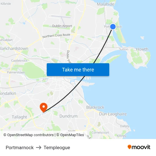 Portmarnock to Templeogue map