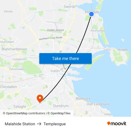Malahide Station to Templeogue map