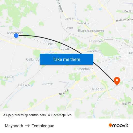 Maynooth to Templeogue map