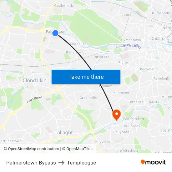 Palmerstown Bypass to Templeogue map