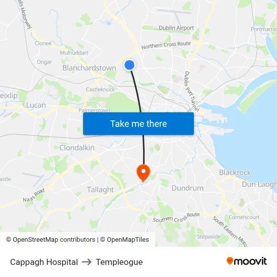 Cappagh Hospital to Templeogue map