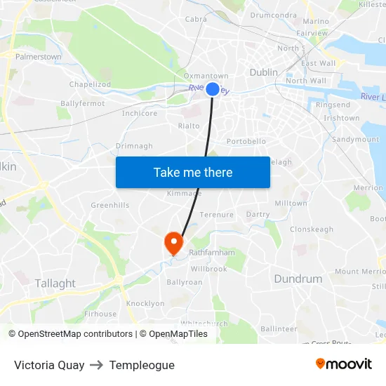 Victoria Quay to Templeogue map