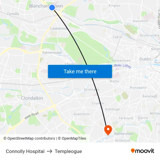Connolly Hospital to Templeogue map