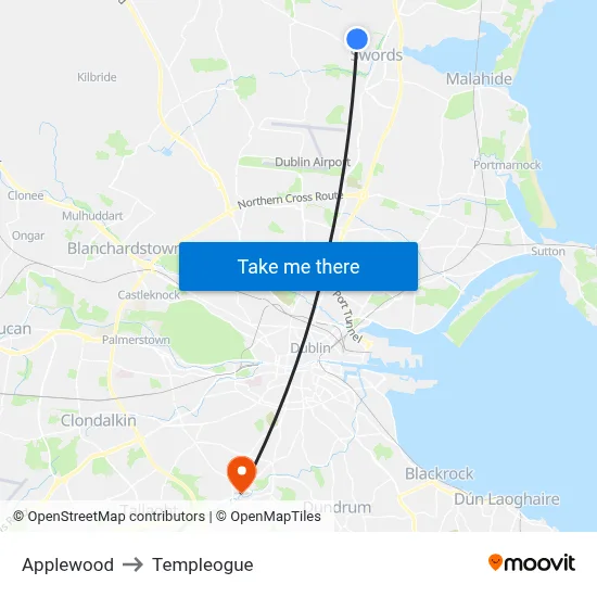 Applewood to Templeogue map