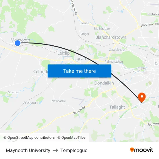 Maynooth University to Templeogue map