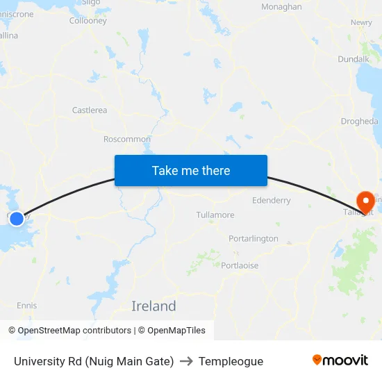 University Rd (Nuig Main Gate) to Templeogue map