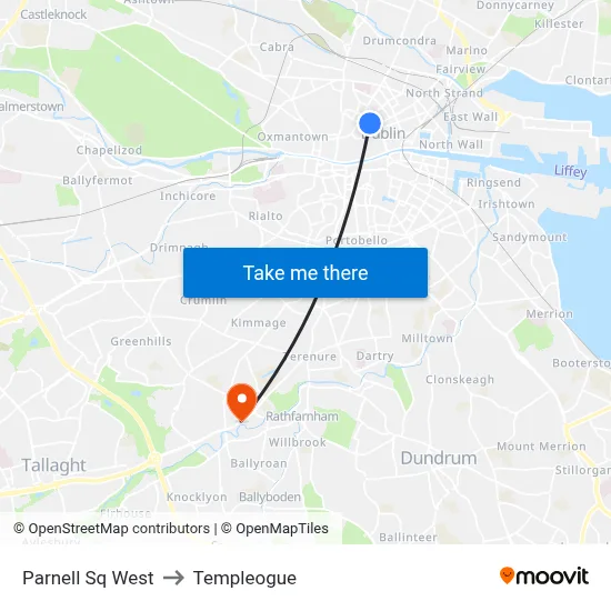 Parnell Sq West to Templeogue map